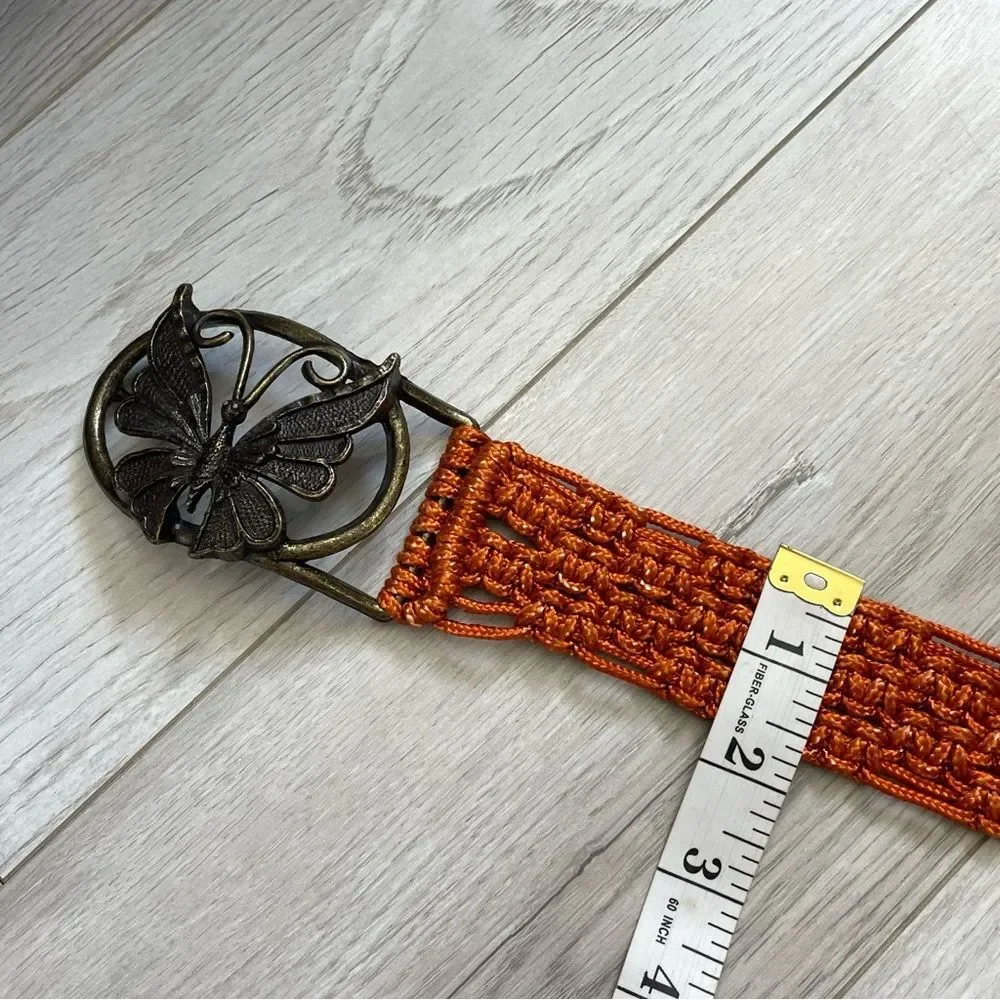 Bohemian Woven Belt butterfly buckle crochet womens Orange (one size) retro 70s